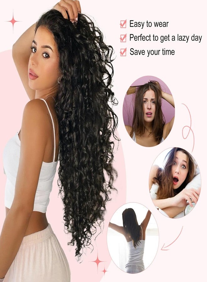 Flufymooz مجموعة FLUFYMOOZ المكونة من 9 قطع من وصلات الشعر بمشابك، بطول 22 بوصة، وصلات شعر مجعدة طويلة وناعمة من الألياف الصناعية للنساء (بني داكن مع أشقر باهت). - Image 4